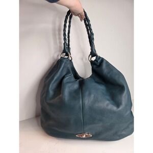 Vintage Elliott Lucca Teal Leather Pebbled Braided XL Hobo Shoulder Bag Y2K